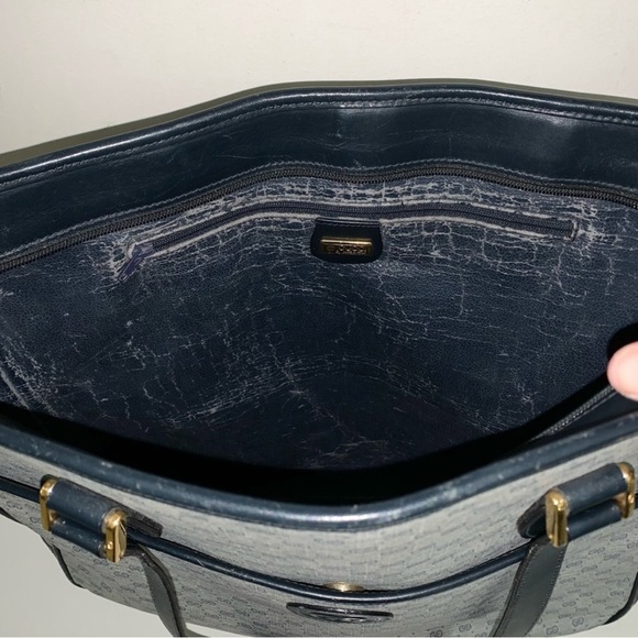 Micro GG classic vintage Navy blue Gucci tote! Computer bag. Pockets. Clean - Picture 5 of 11